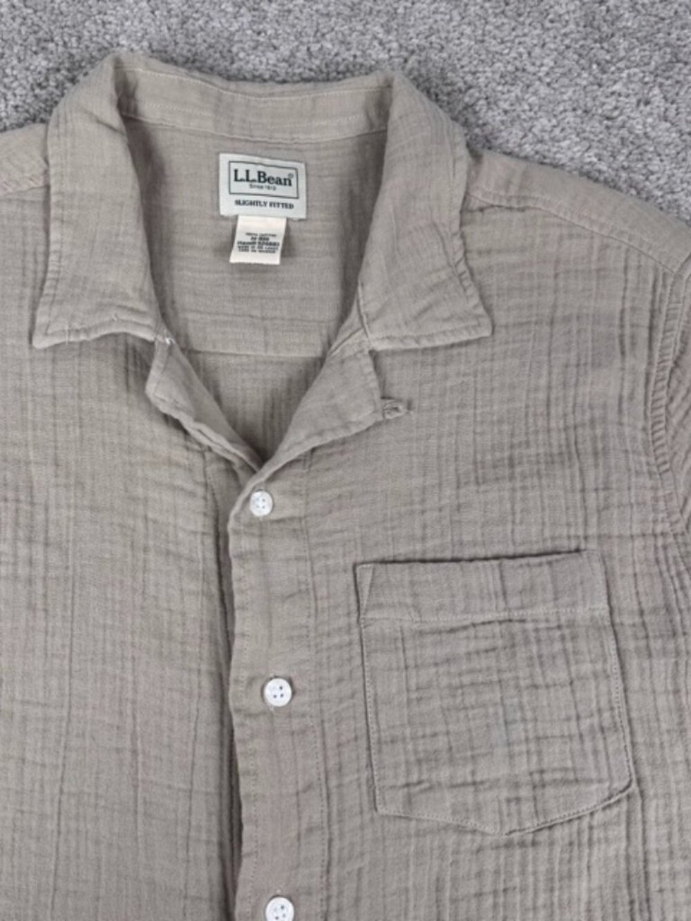 LL Bean Cloud Gauze Button Up Shirt Medium River Rock Short Sleeve Untucked Fit